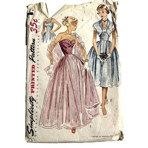 Simplicity 3623 Four Gore Skirt Strapless Dress Bolero Bust 32 1950s **READ**